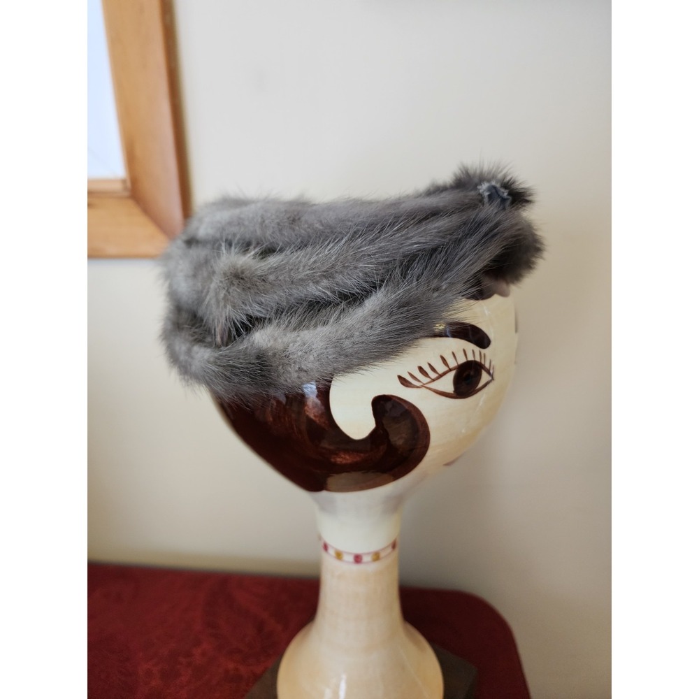 Vintage Fur Halo Ring Hat Headband Fascinator Gray Winter Glam Retro Flapper